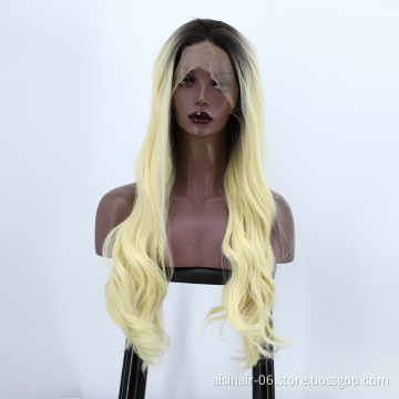 Aisi Hair Top Quality Long Wavy Curly Body Wave Ombre Blonde Lace Frontal Synthetic Hair For Black Women Lace Front Wig